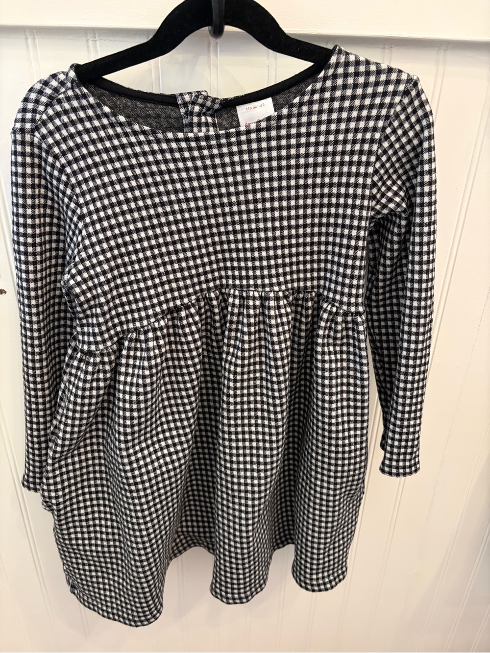 Hanna Andersson Black and White Gingham Long-Sleeve Dress